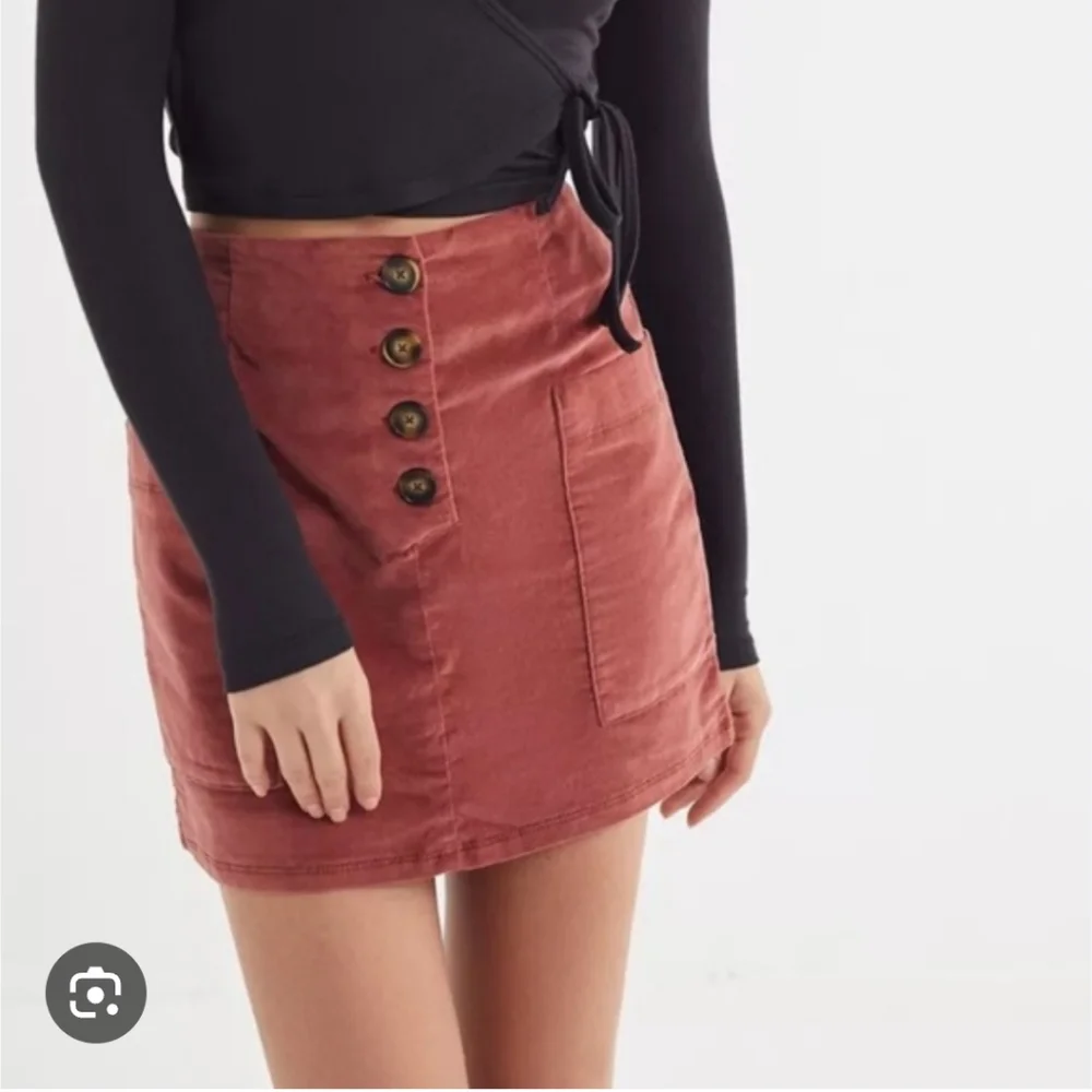 BDG Pink Velvet Button Front Mini Skirt - Picture 1 of 8